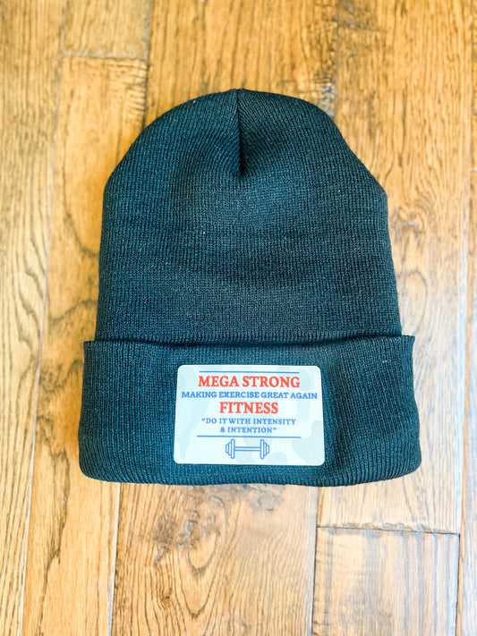 Black Unisex Beanie with White Camo Logo Patch