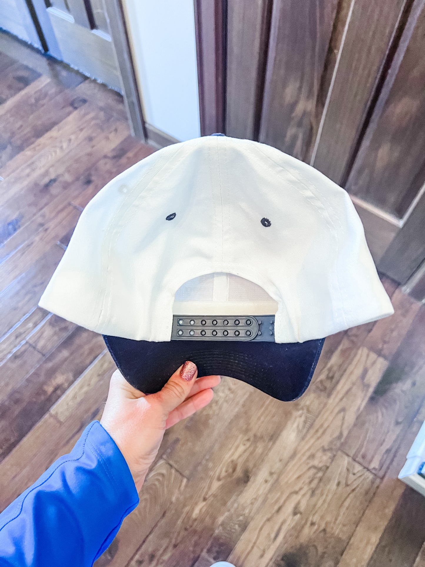 Unisex White & Navy Blue Unisex Caps