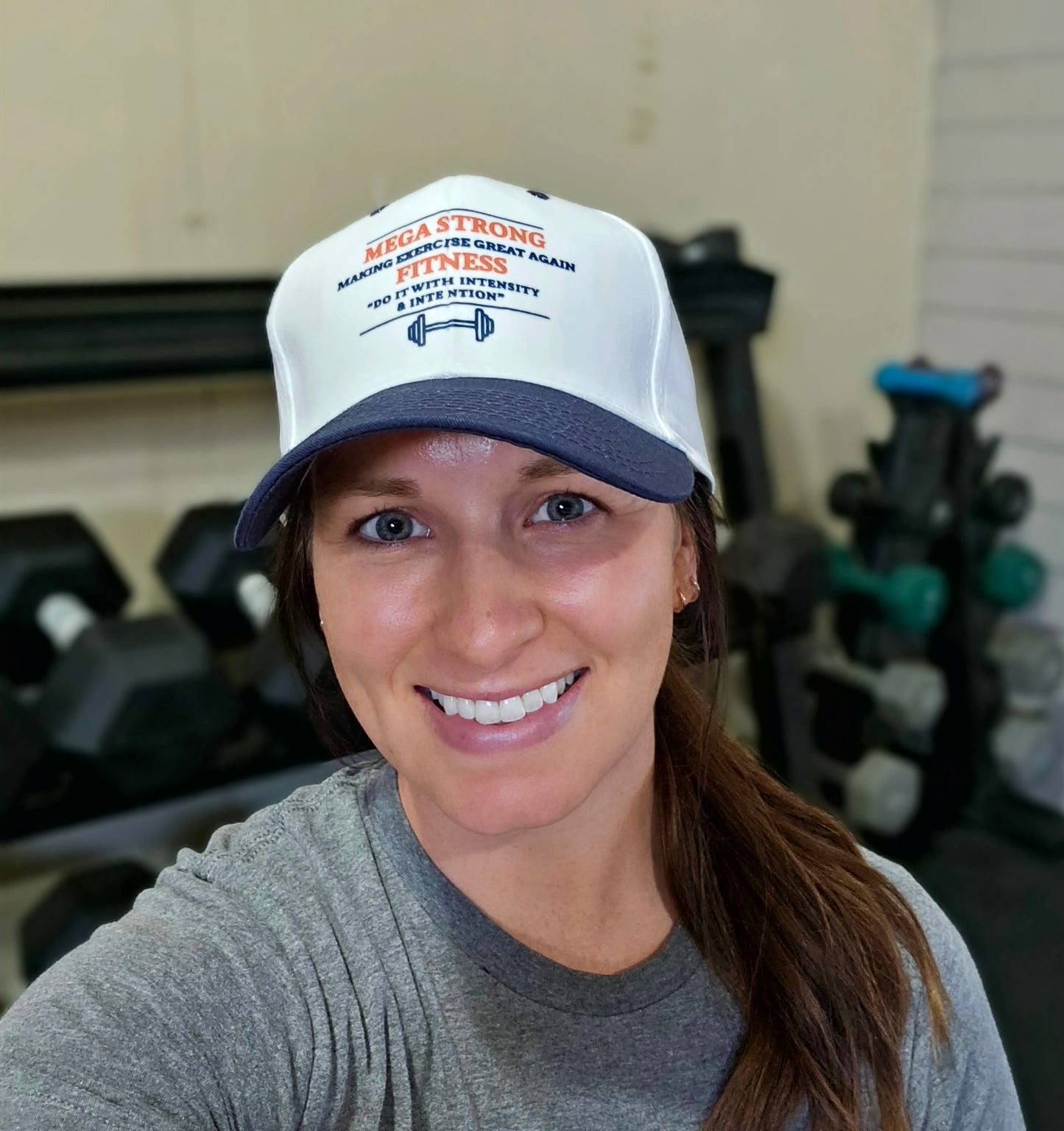 Unisex White & Navy Blue Caps