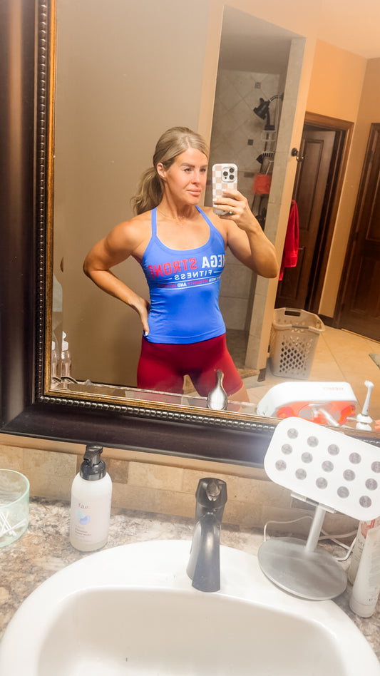 New!! Women’s Blue Raceback Tank with Built in Bra