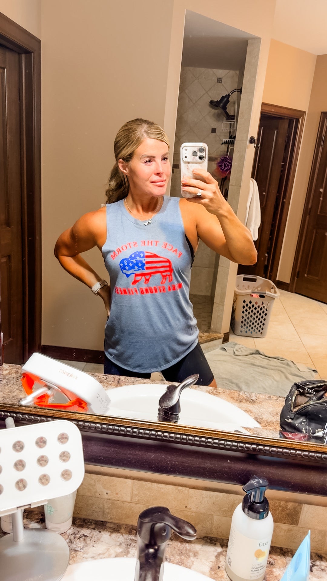 NEW! Women’s Sleeveless Heathered Denim Blue “Face the Storm” Tank